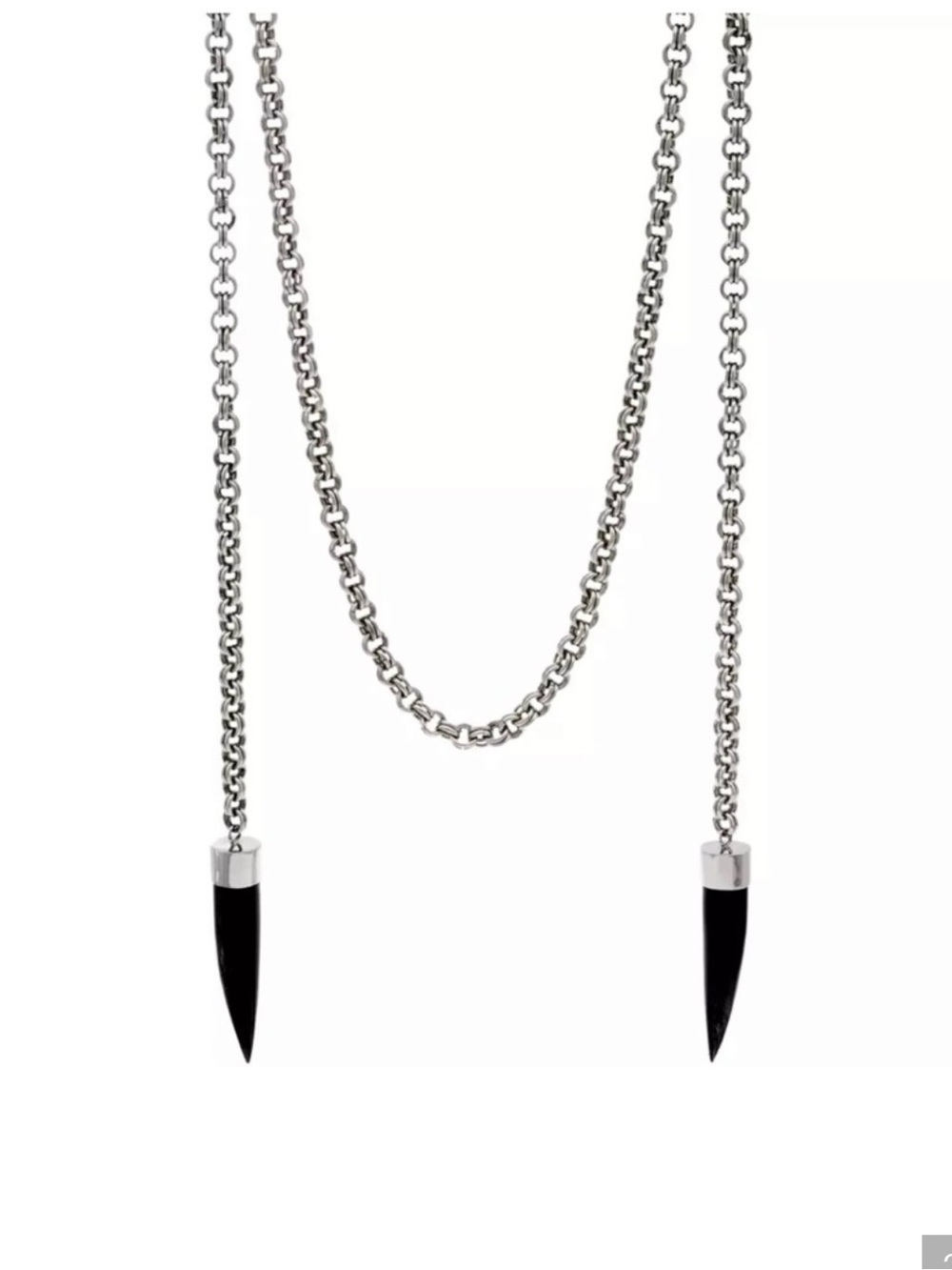 Soko Knotted Lariat Horn Talon Necklace, Silvertone with Black Horns, QVC